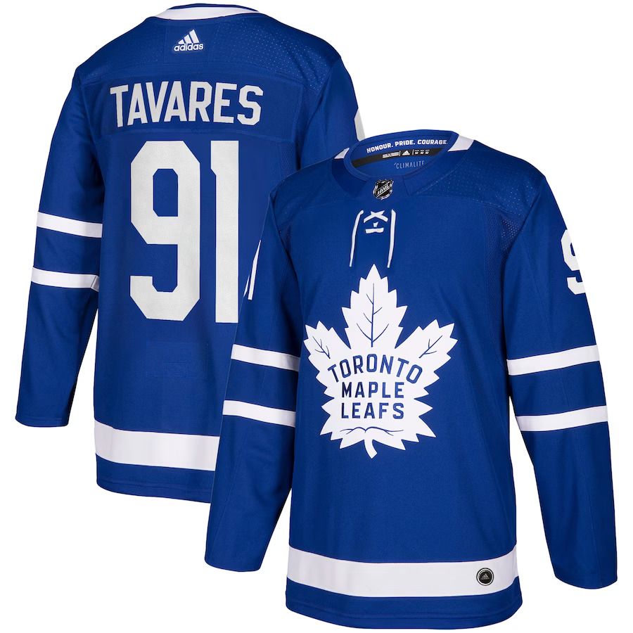 Men Toronto Maple Leafs #91 John Tavares adidas Blue Home Authentic Player NHL Jersey